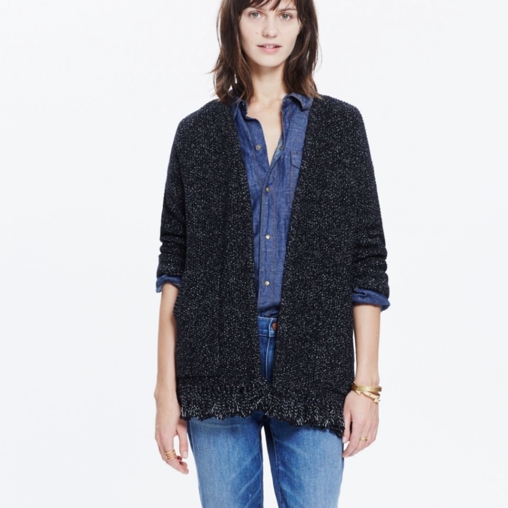 MADEWELL Memento Fringe Open Cardigan Sweater Blogger Favorite Black Size XS